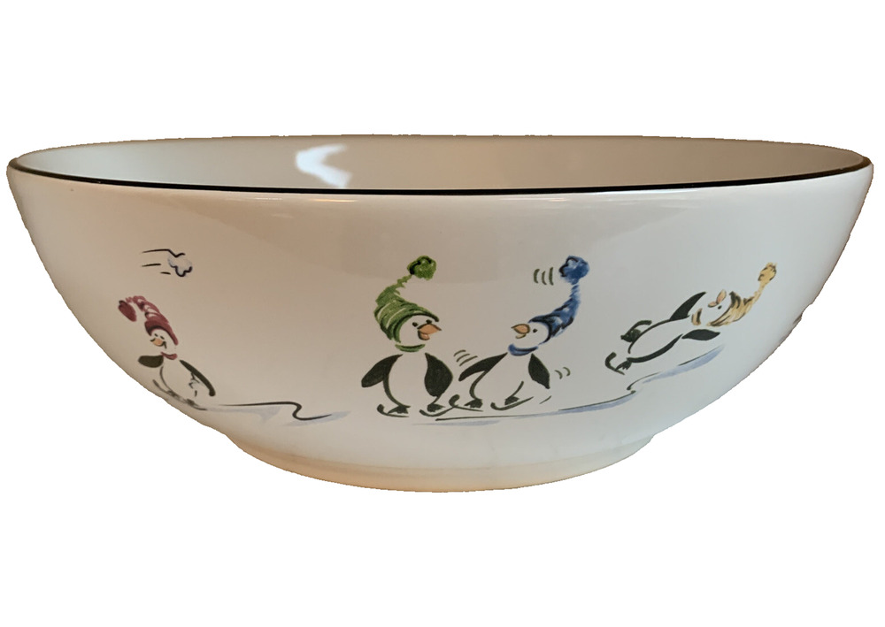 Pfaltzgraff 10" Serving Bowl Replacement Holiday Skating Penguins